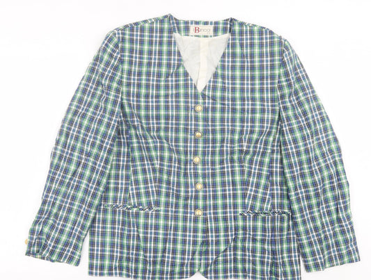 Bianca Womens Beige Plaid  Jacket Blazer Size 16  Button