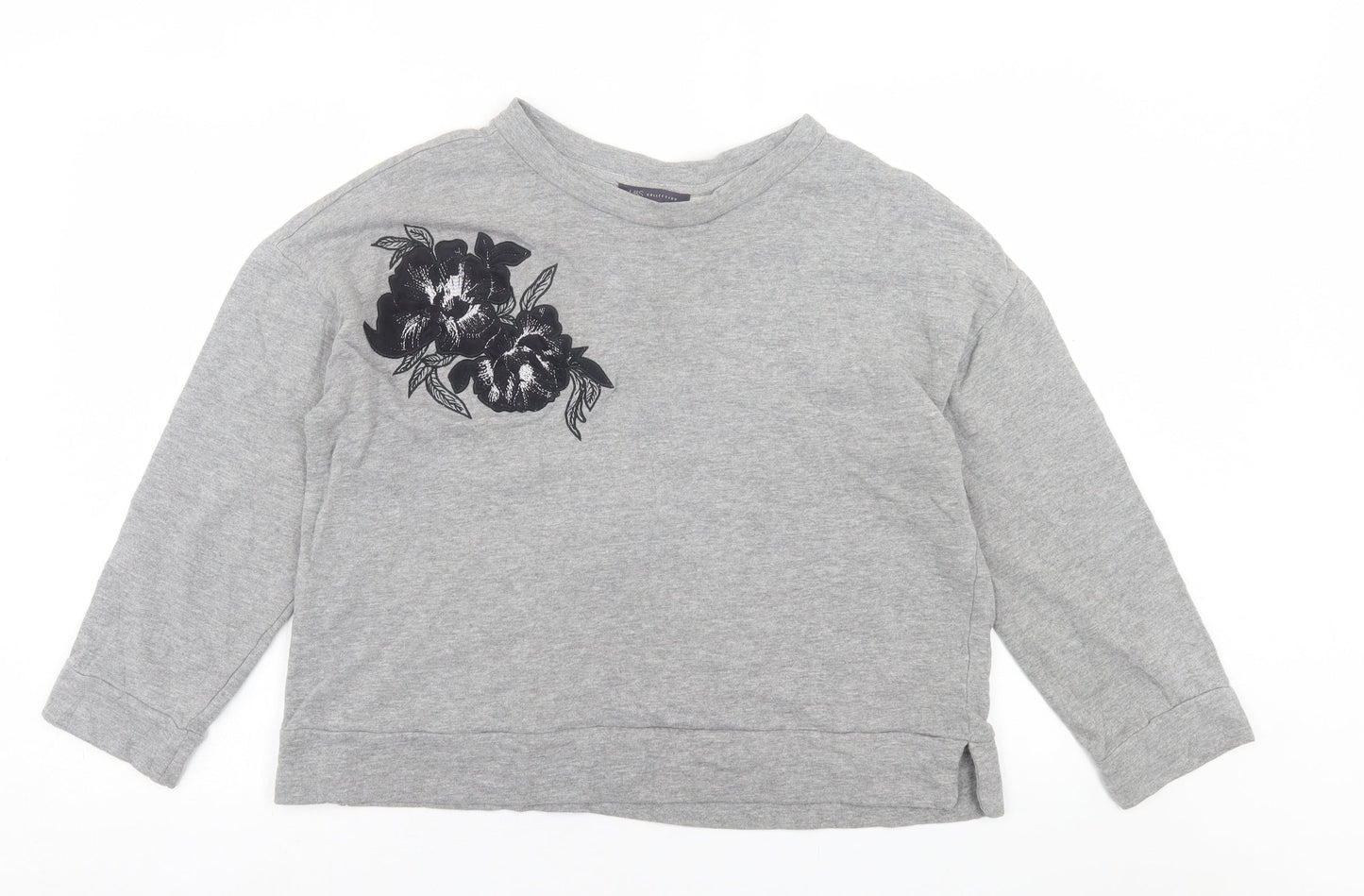 Marks and Spencer Womens Grey Floral Cotton Pullover Sweatshirt Size 14  Pullover