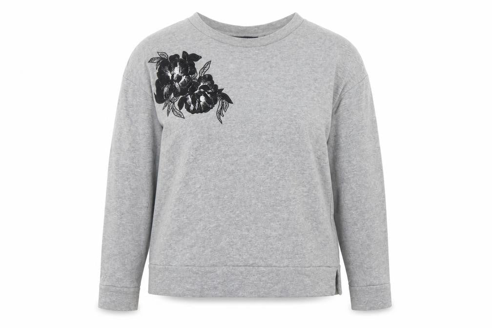Marks and Spencer Womens Grey Floral Cotton Pullover Sweatshirt Size 14  Pullover