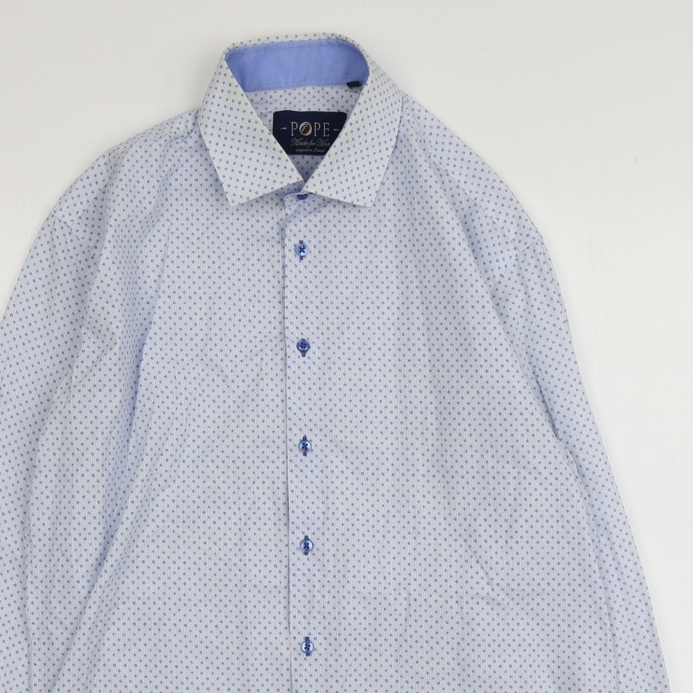 Pope Mens Blue Geometric Cotton  Button-Up Size XL Collared