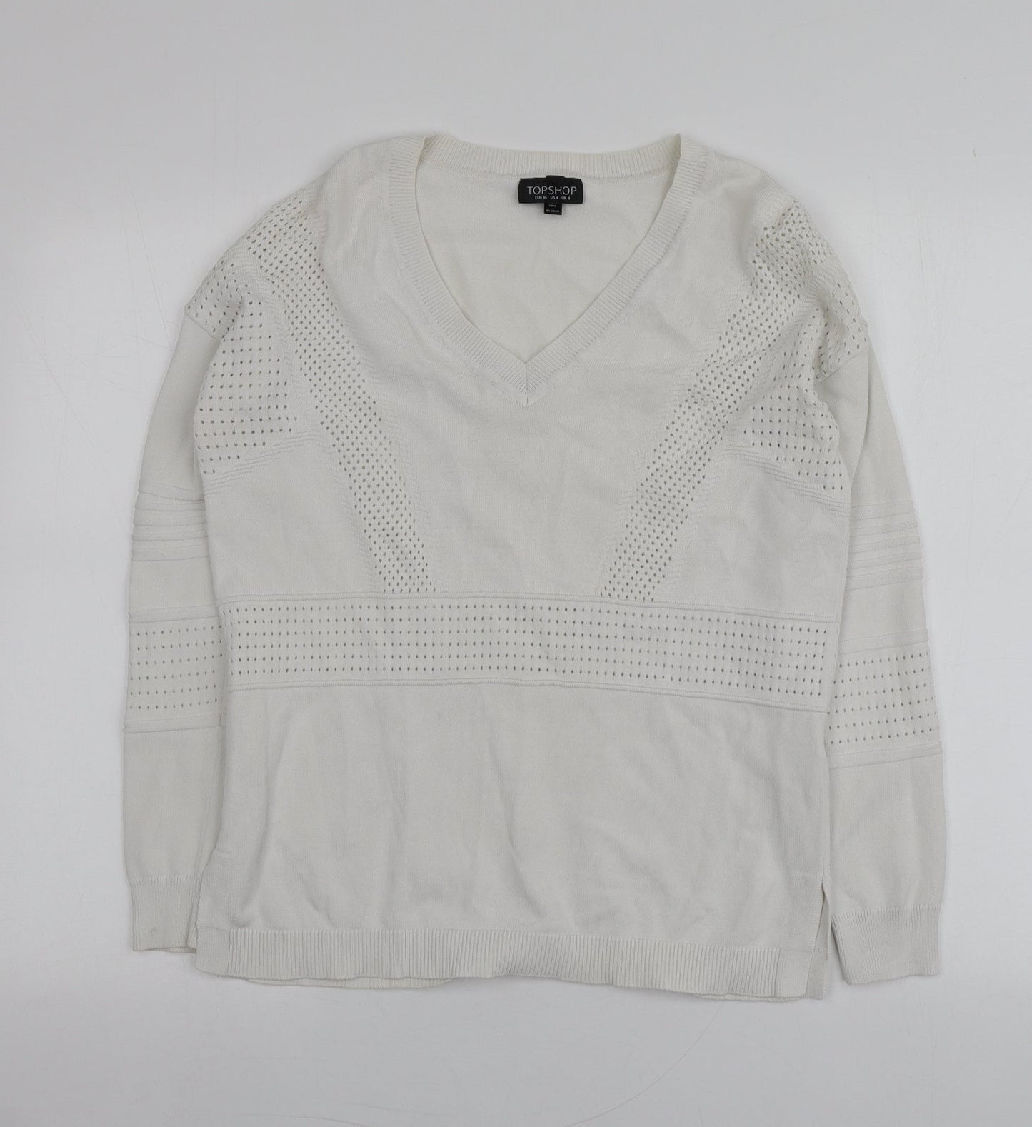 Topshop Womens White V-Neck  Viscose Pullover Jumper Size 8