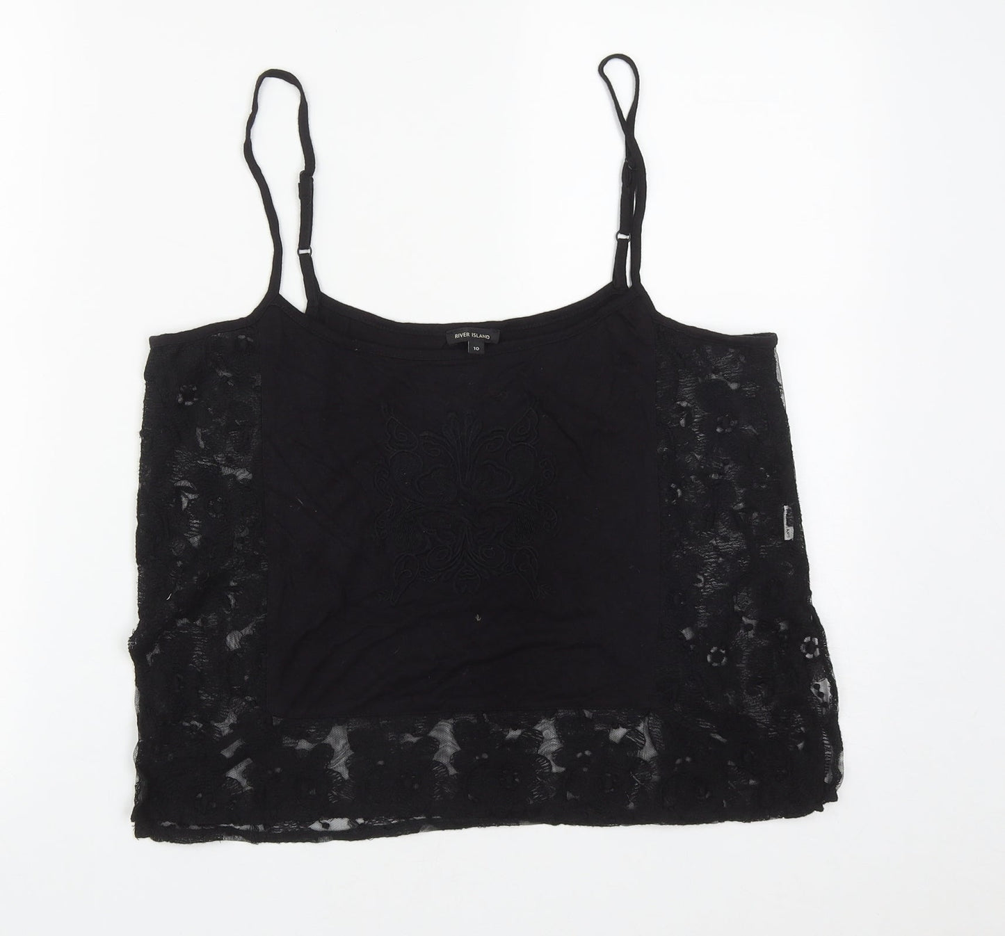 River Island Womens Black  Cotton Cropped Tank Size 10 Scoop Neck
