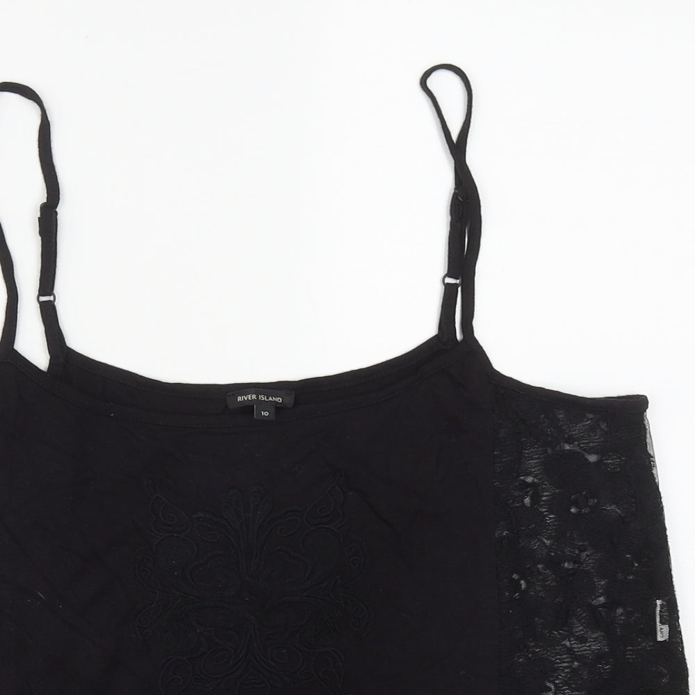 River Island Womens Black  Cotton Cropped Tank Size 10 Scoop Neck