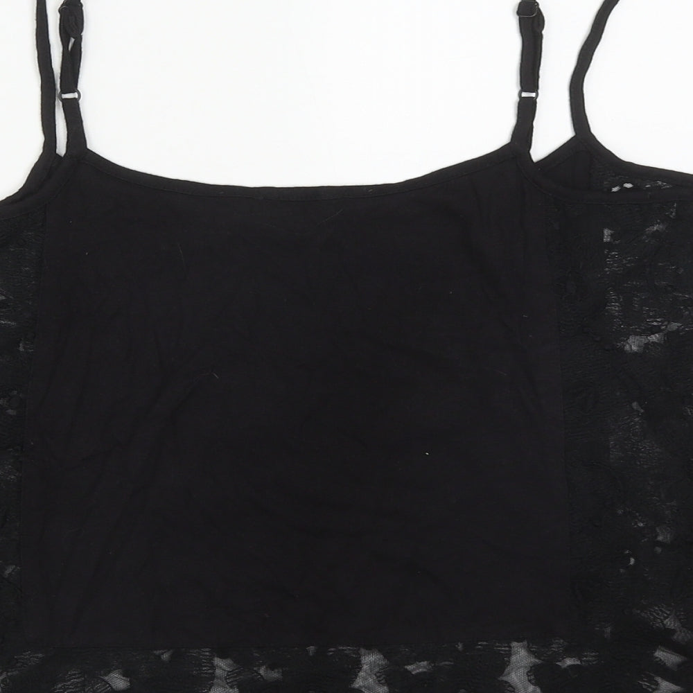 River Island Womens Black  Cotton Cropped Tank Size 10 Scoop Neck