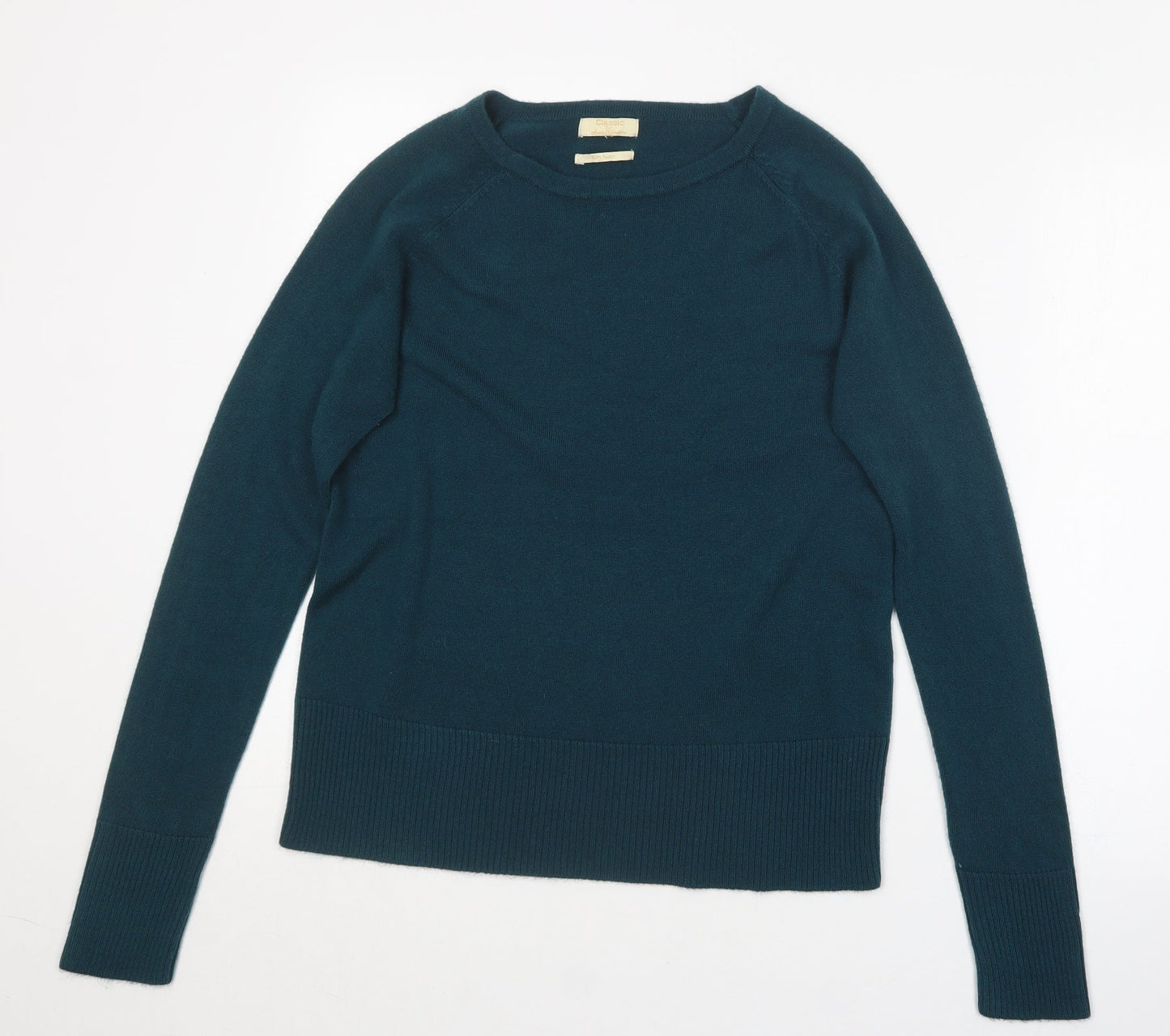 Classic Womens Blue Round Neck  Cotton Pullover Jumper Size S