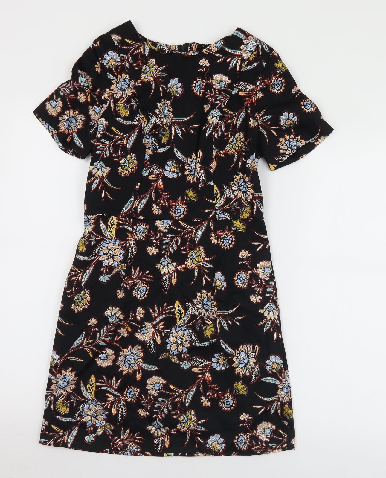 New Look Womens Multicoloured Floral Cotton Shift  Size 8  Round Neck Zip