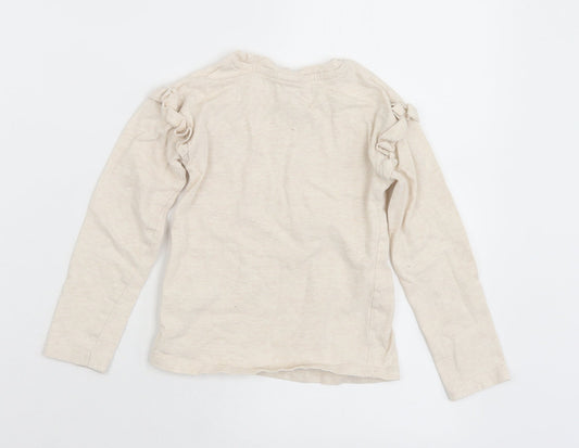 TU Girls Beige  Cotton Basic T-Shirt Size 4 Years Crew Neck  - Butterfly