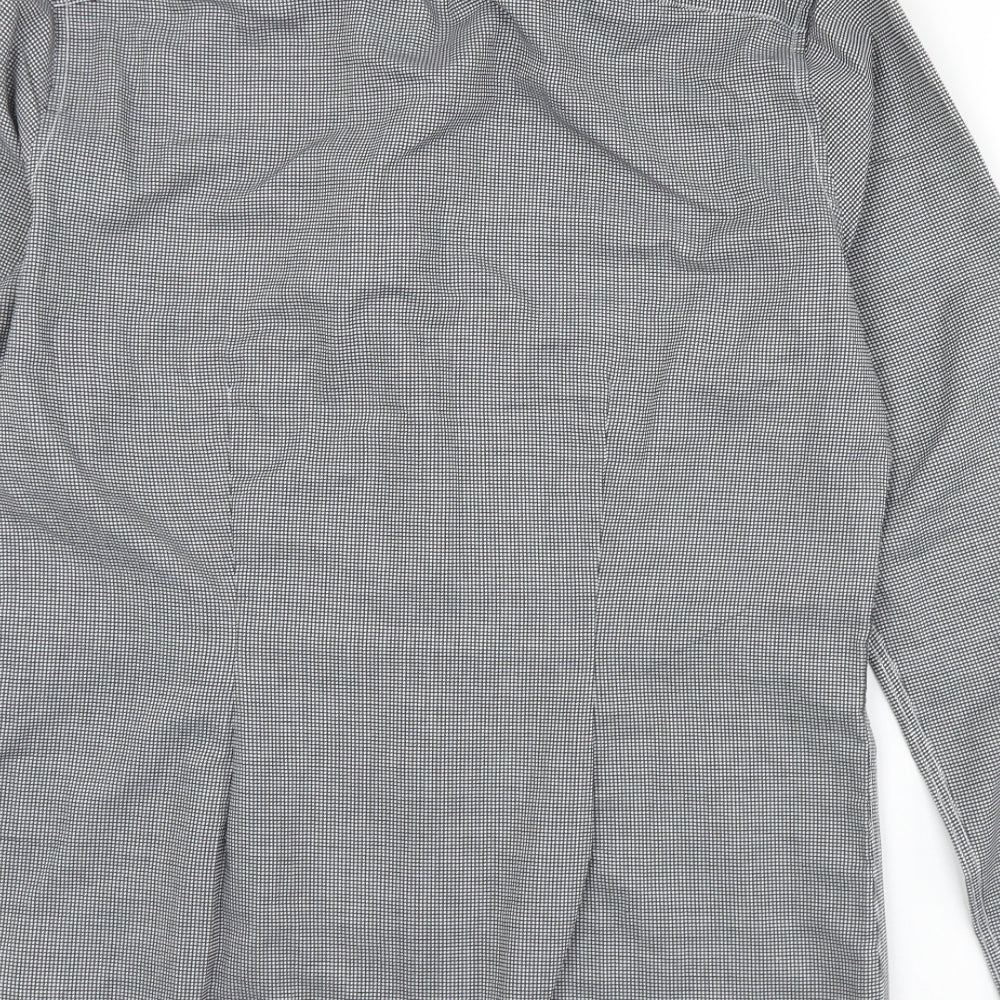 NEXT Mens Black Check Polyester  Button-Up Size 15.5 Collared Button