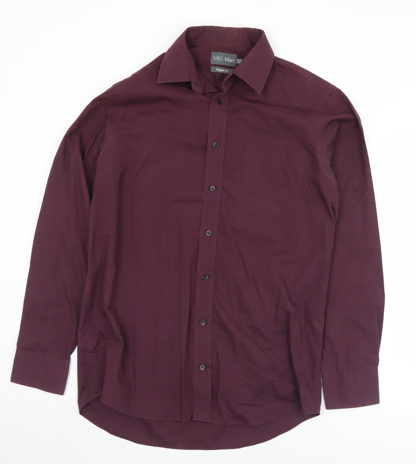 Marks and Spencer Mens Purple  Cotton  Button-Up Size 15.5 Collared Button
