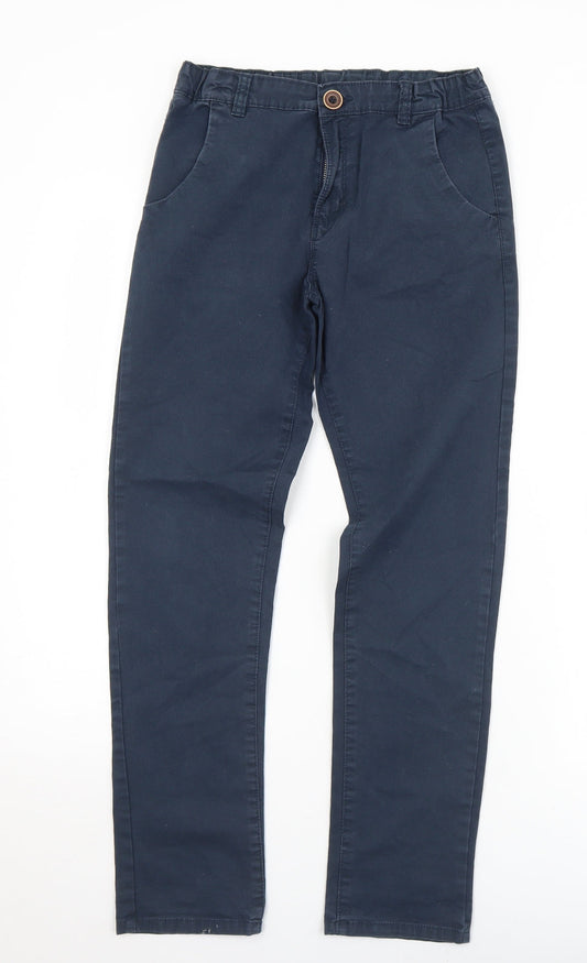 Dunnes Stores Mens Blue  Cotton Chino Trousers Size 26 in L27 in Regular Button