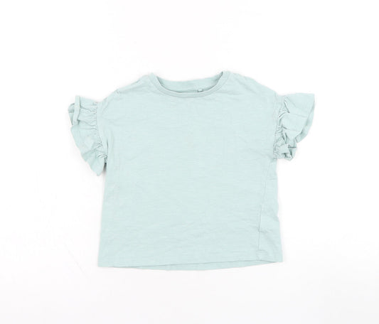 NEXT Girls Green  Cotton Basic T-Shirt Size 3 Years Round Neck Pullover
