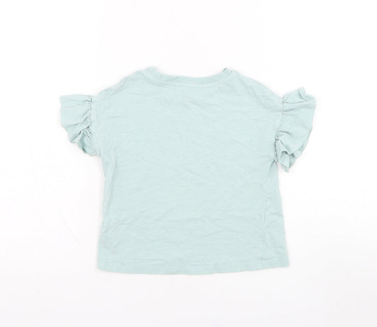 NEXT Girls Green  Cotton Basic T-Shirt Size 3 Years Round Neck Pullover
