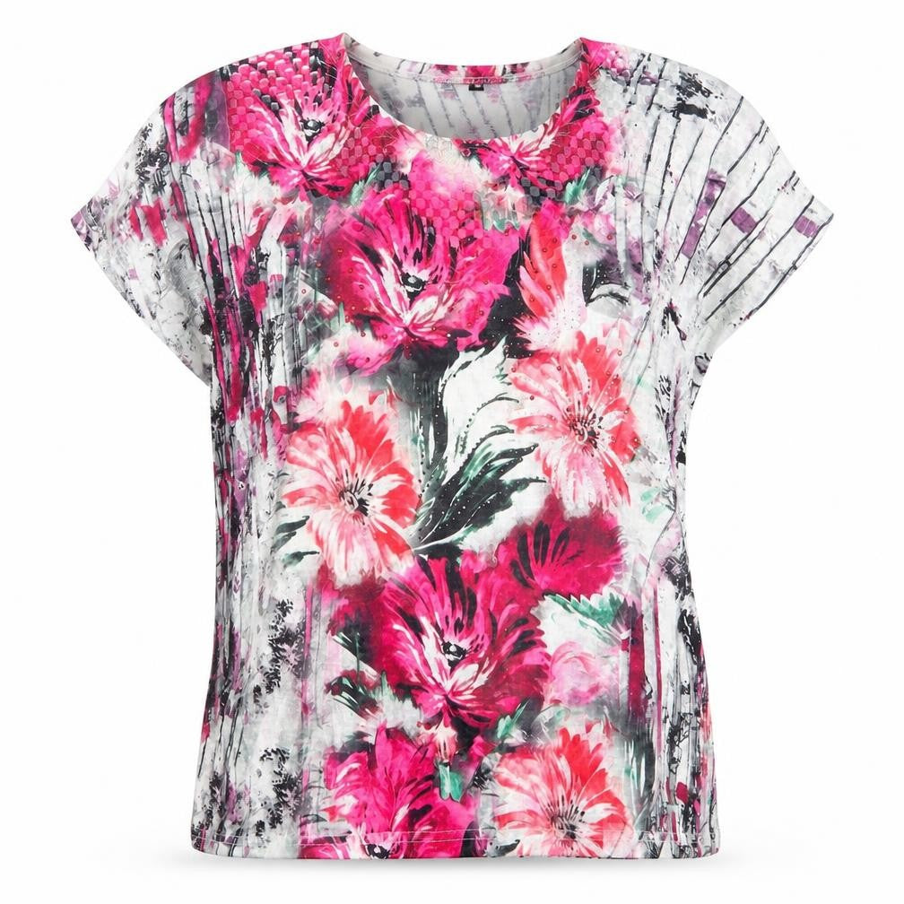 Casamia Womens Multicoloured Floral Polyester Jersey T-Shirt Size M Round Neck