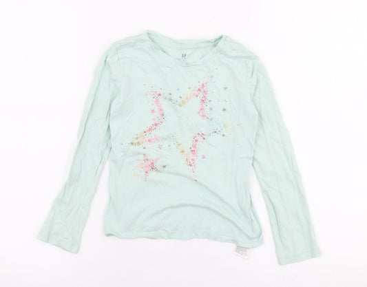 Gap Girls Green  Cotton Jersey T-Shirt Size S Round Neck Pullover - star