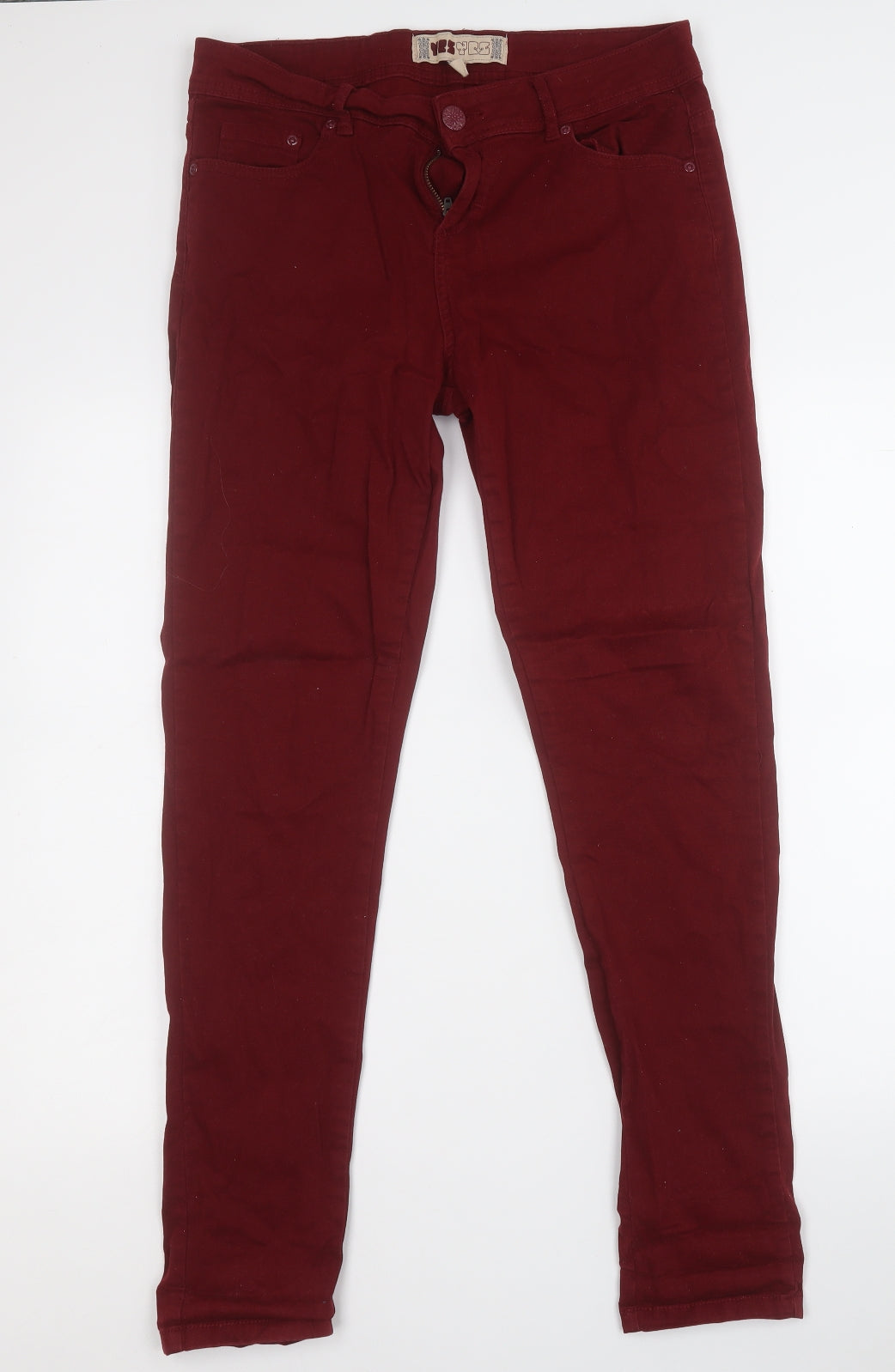 yesyes Womens Red  Cotton Straight Jeans Size 14 L29 in Regular