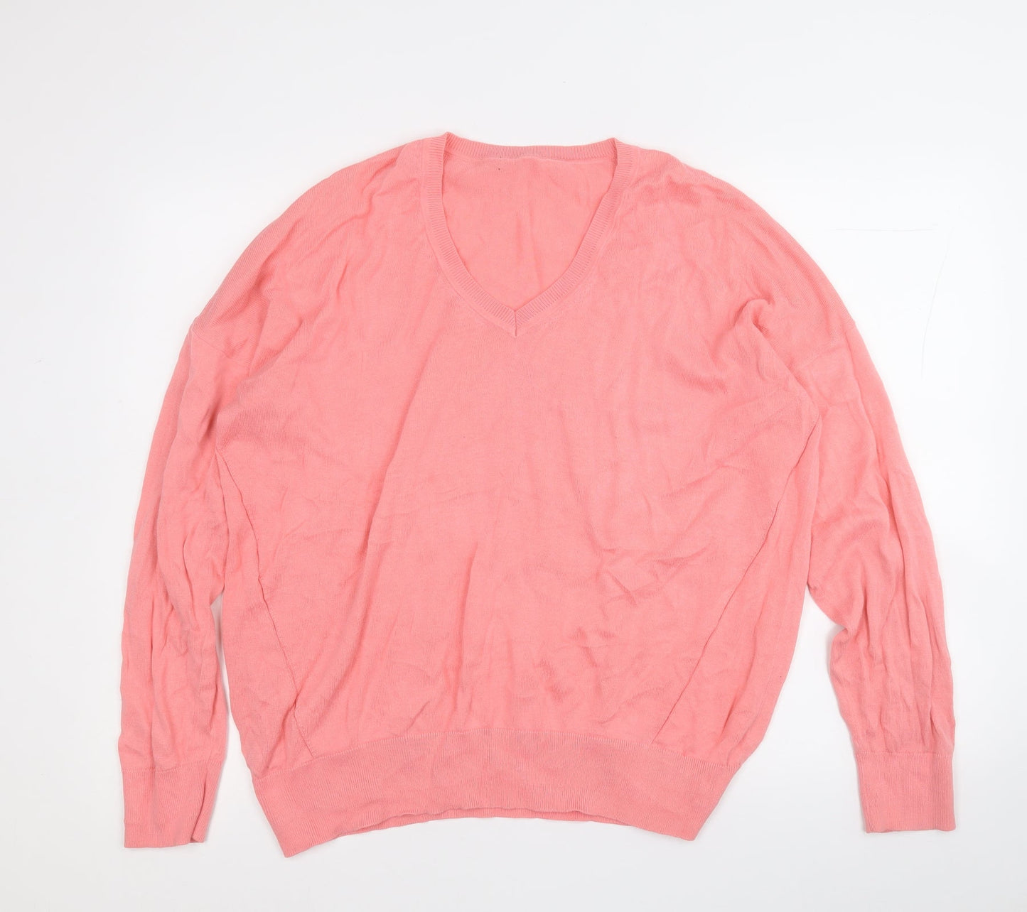 Dunnes Stores Womens Pink V-Neck  Cotton Pullover Jumper Size L