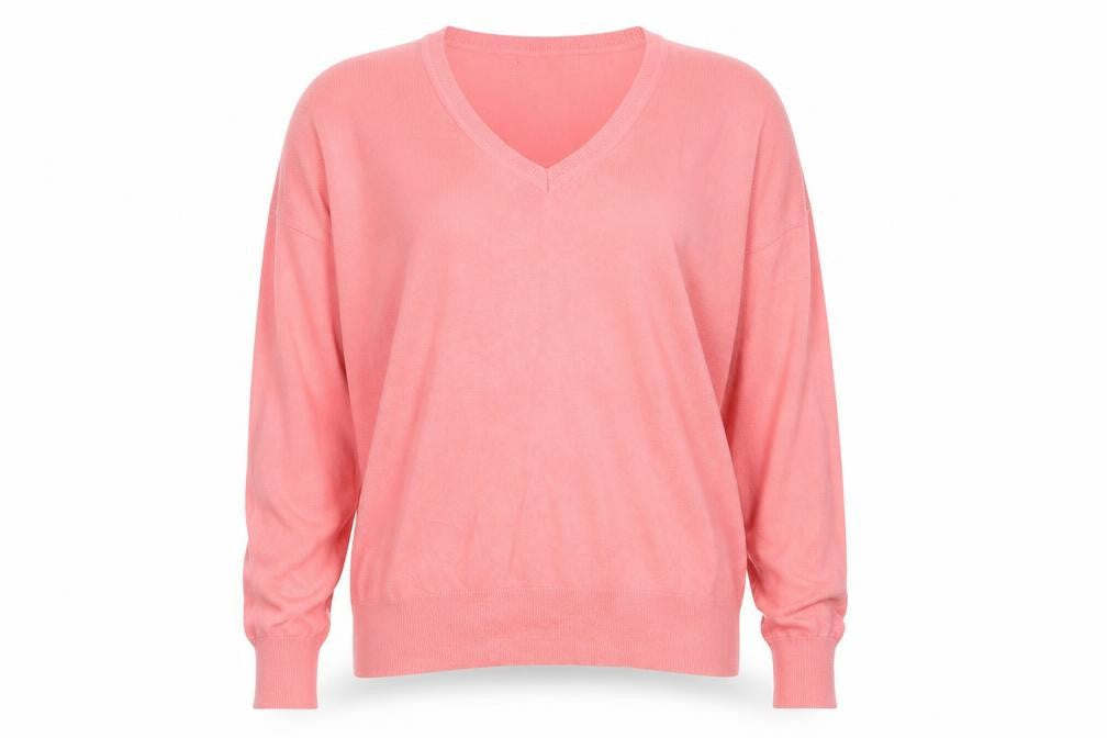 Dunnes Womens Pink V-Neck  Cotton Pullover Jumper Size L