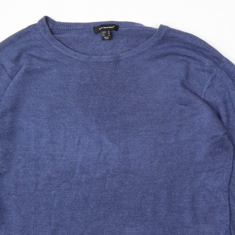 Cedar Wood State Mens Blue Round Neck  Acrylic Pullover Jumper Size XL