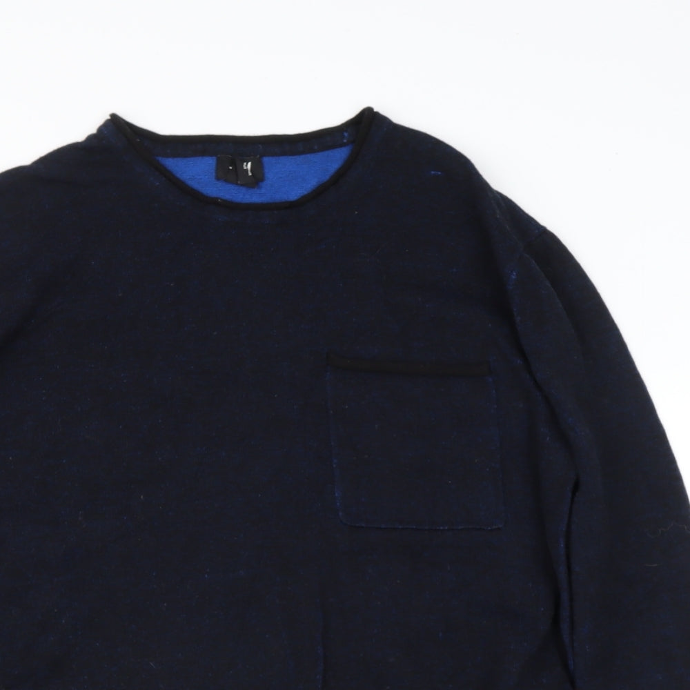 H&M Womens Blue Round Neck  Cotton Pullover Jumper Size S