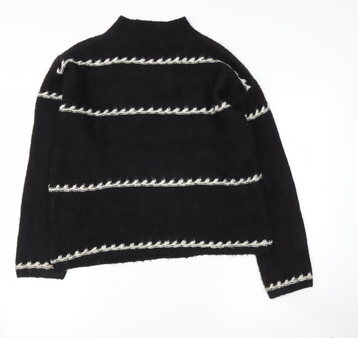 Preworn Womens Black High Neck Striped Polyester Pullover Jumper Size M
