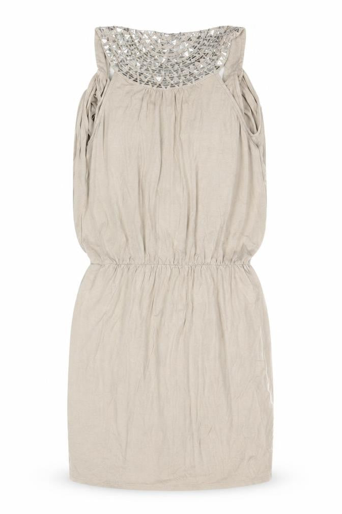 New Look Womens Beige  Viscose Fit & Flare  Size 8  Round Neck