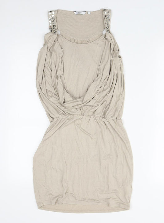 New Look Womens Beige  Viscose Fit & Flare  Size 8  Round Neck