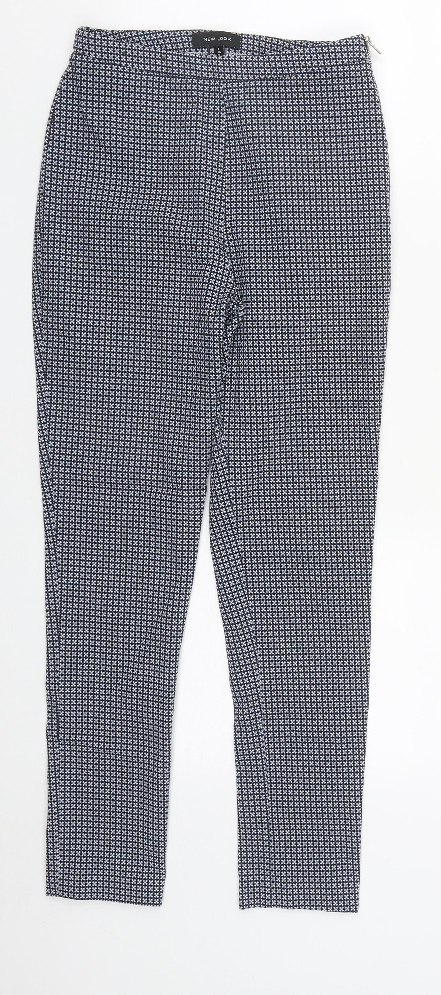 New Look Womens Blue Geometric Viscose Trousers  Size 8 L26 in Regular Zip