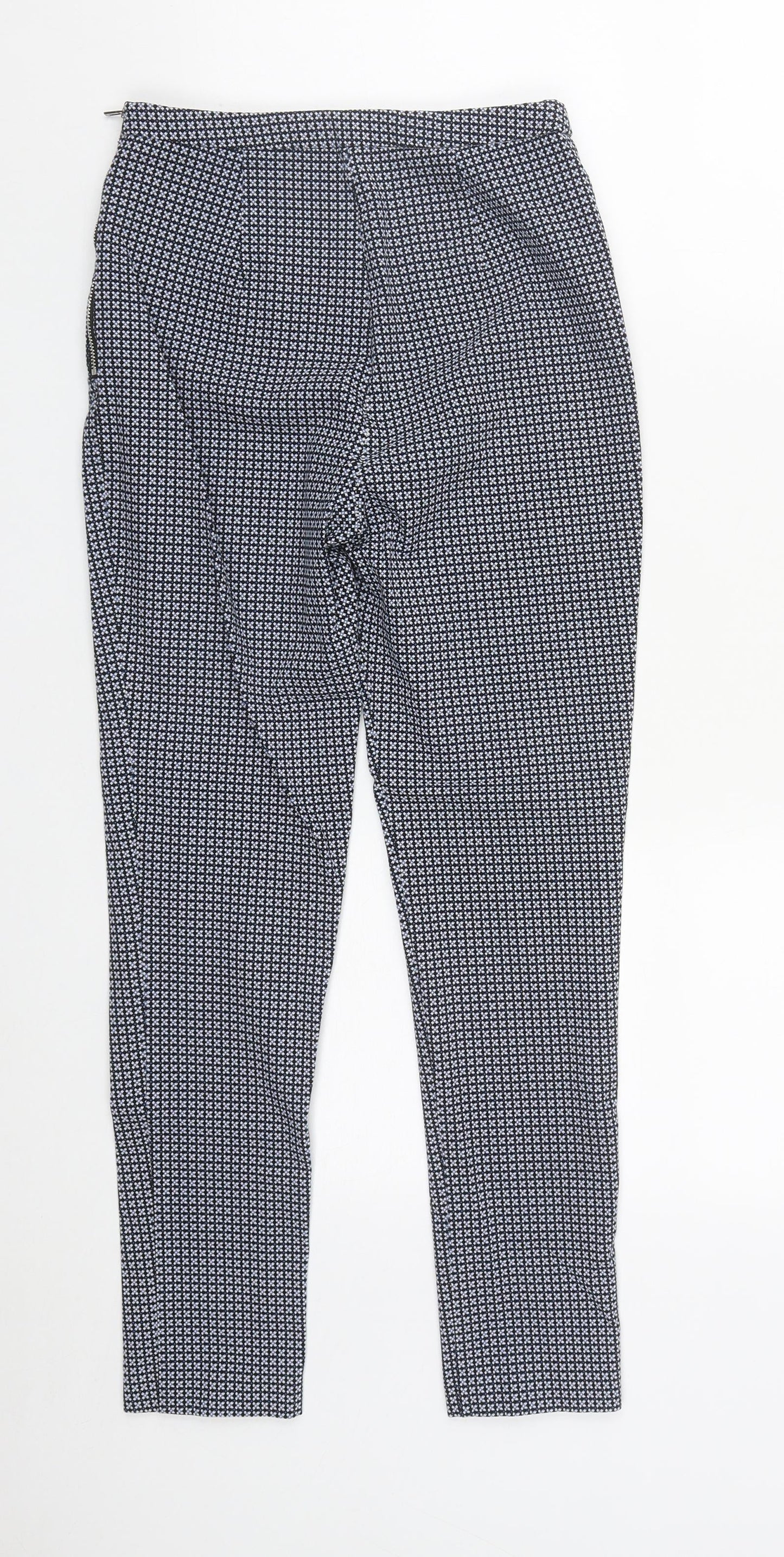 New Look Womens Blue Geometric Viscose Trousers  Size 8 L26 in Regular Zip