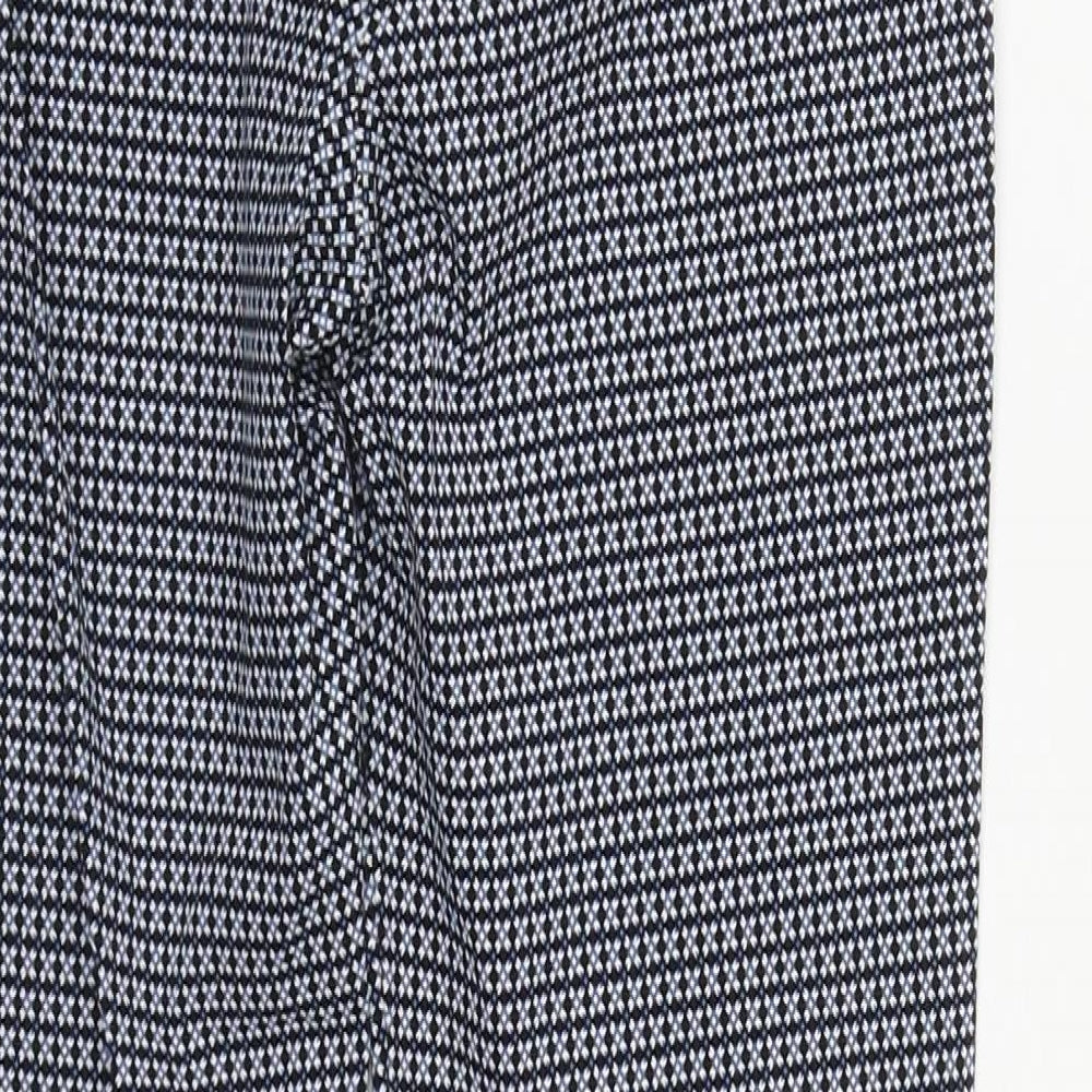 New Look Womens Blue Geometric Viscose Trousers  Size 8 L26 in Regular Zip