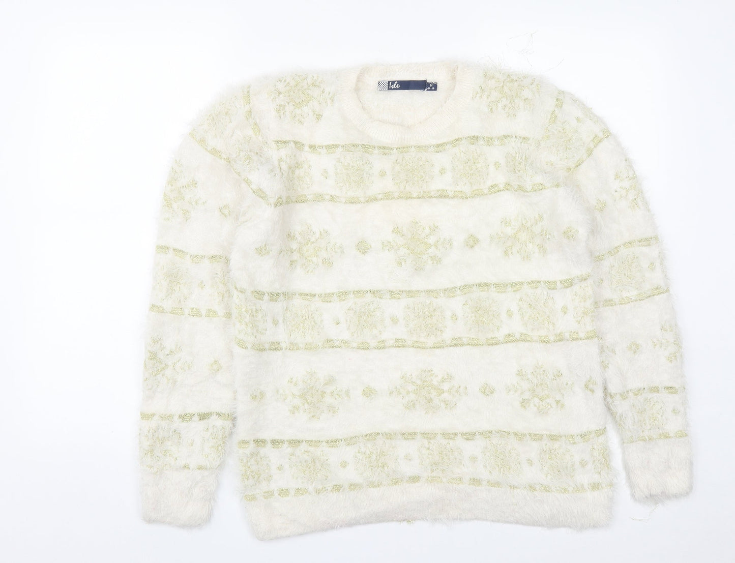 EWM Womens White Round Neck  Nylon Pullover Jumper Size M