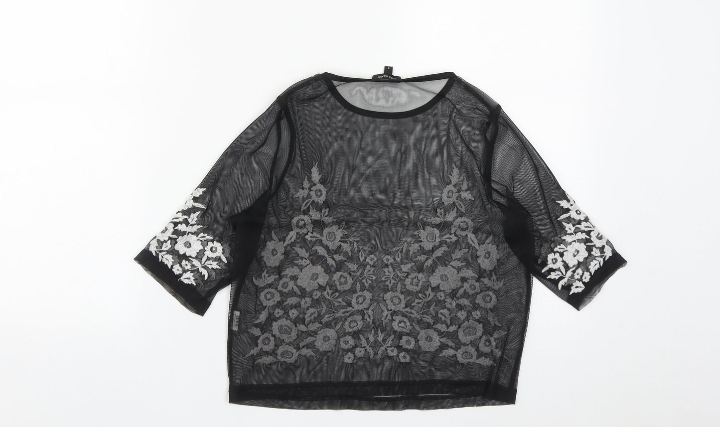 River Island Womens Black  Polyester Cropped Blouse Size 8 Roll Neck