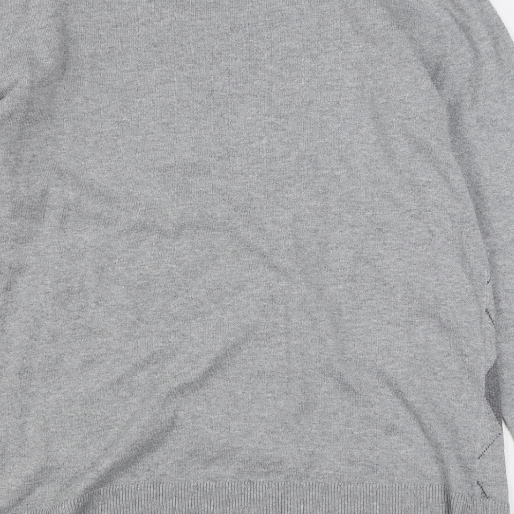 Amazon Essentials  Mens Grey Round Neck Argyle/Diamond Cotton Pullover Jumper Size L