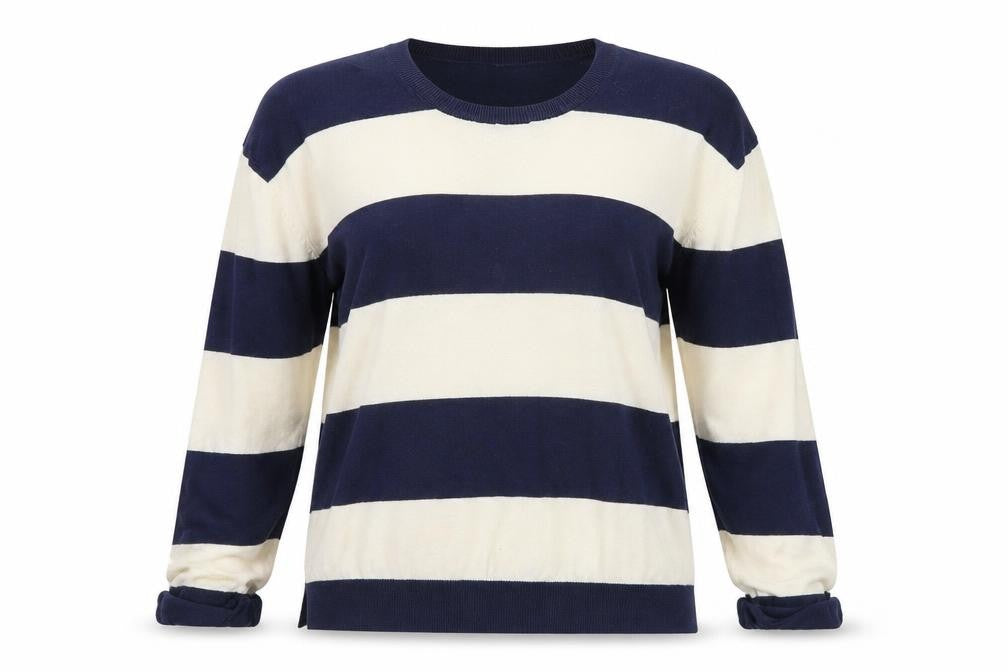 New Look Womens Blue Round Neck Striped Cotton Pullover Jumper Size 10