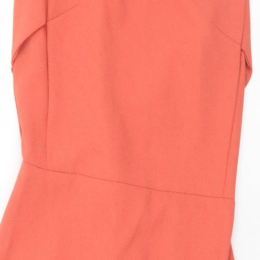 Wearhouse Womens Orange  Polyester Shift  Size 10  Round Neck Zip