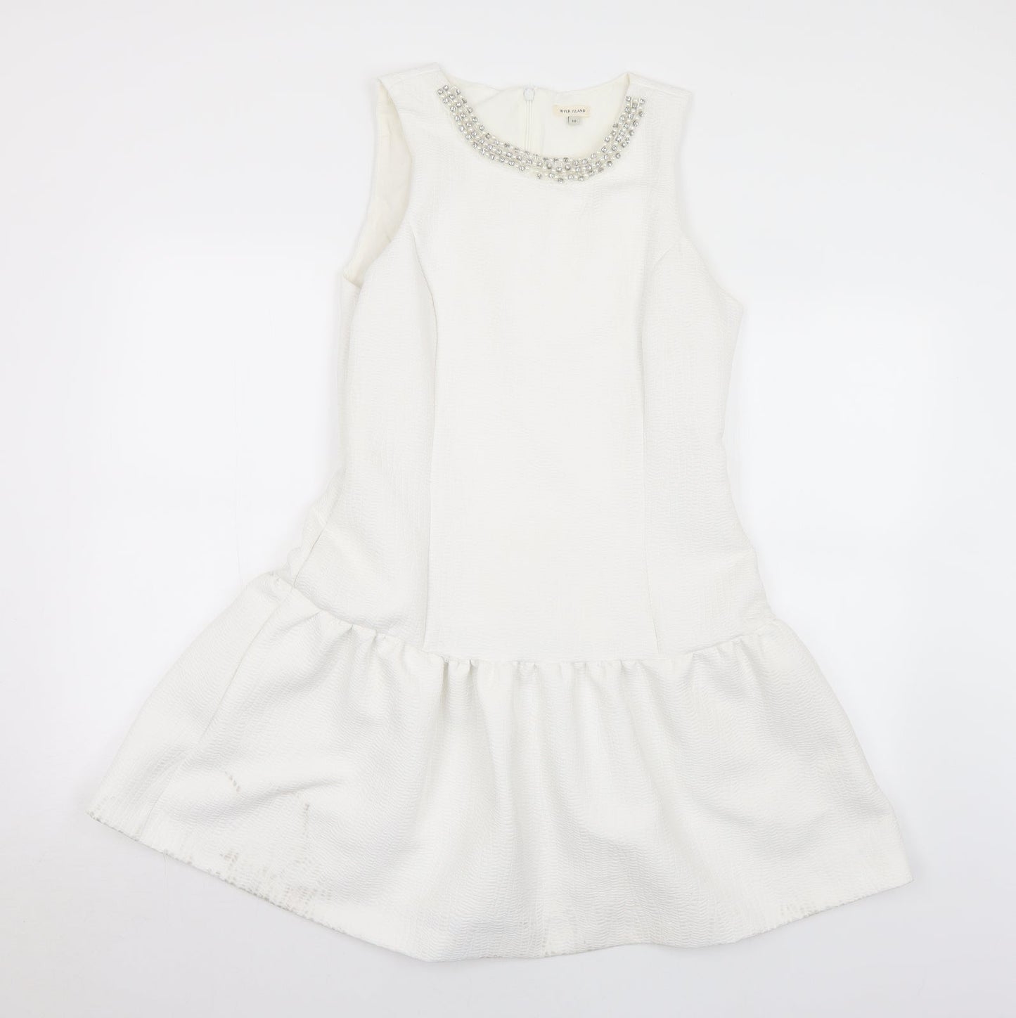 River Island Womens White  Polyester Fit & Flare  Size 10  Round Neck Zip