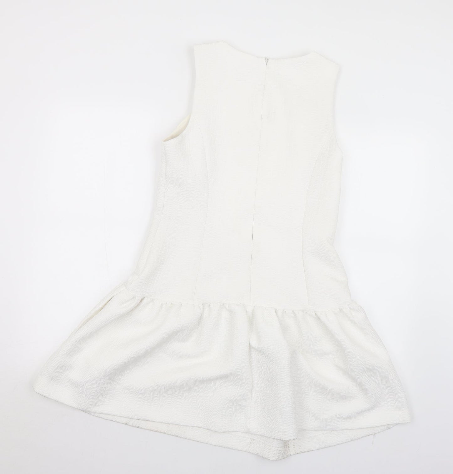 River Island Womens White  Polyester Fit & Flare  Size 10  Round Neck Zip