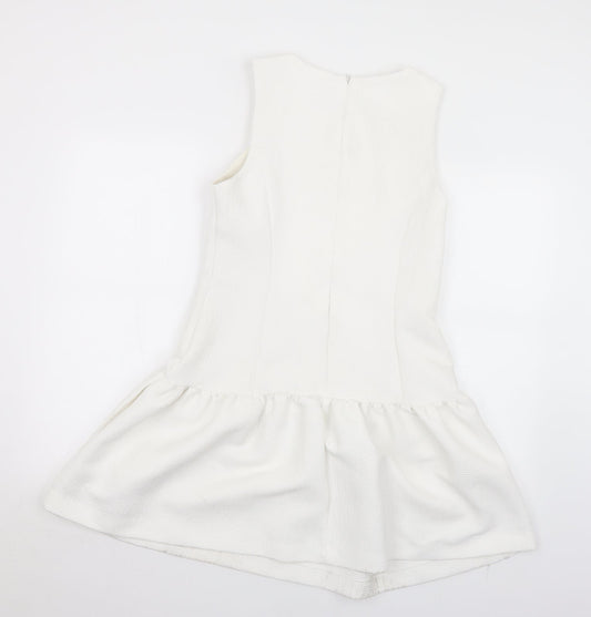 River Island Womens White  Polyester Fit & Flare  Size 10  Round Neck Zip