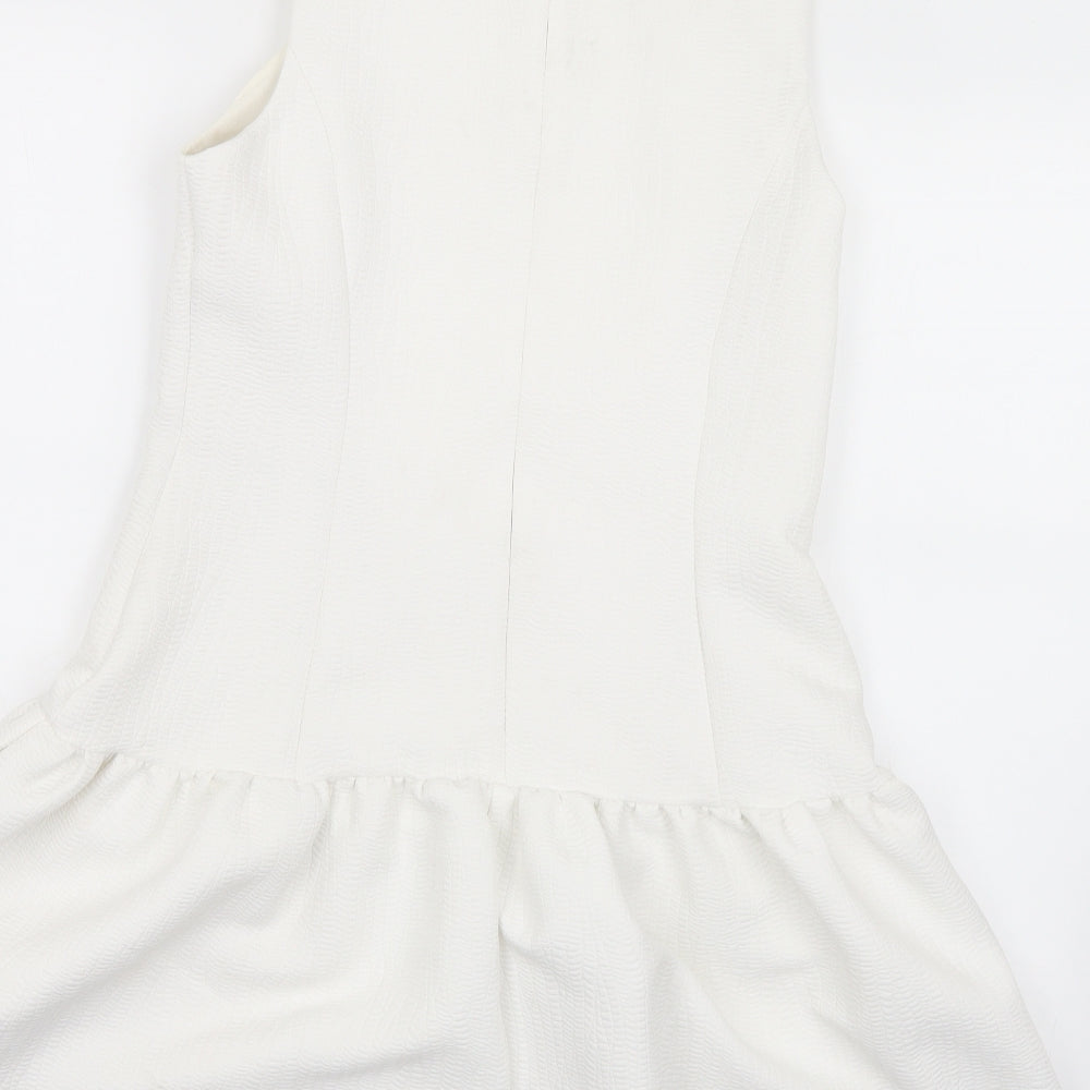 River Island Womens White  Polyester Fit & Flare  Size 10  Round Neck Zip