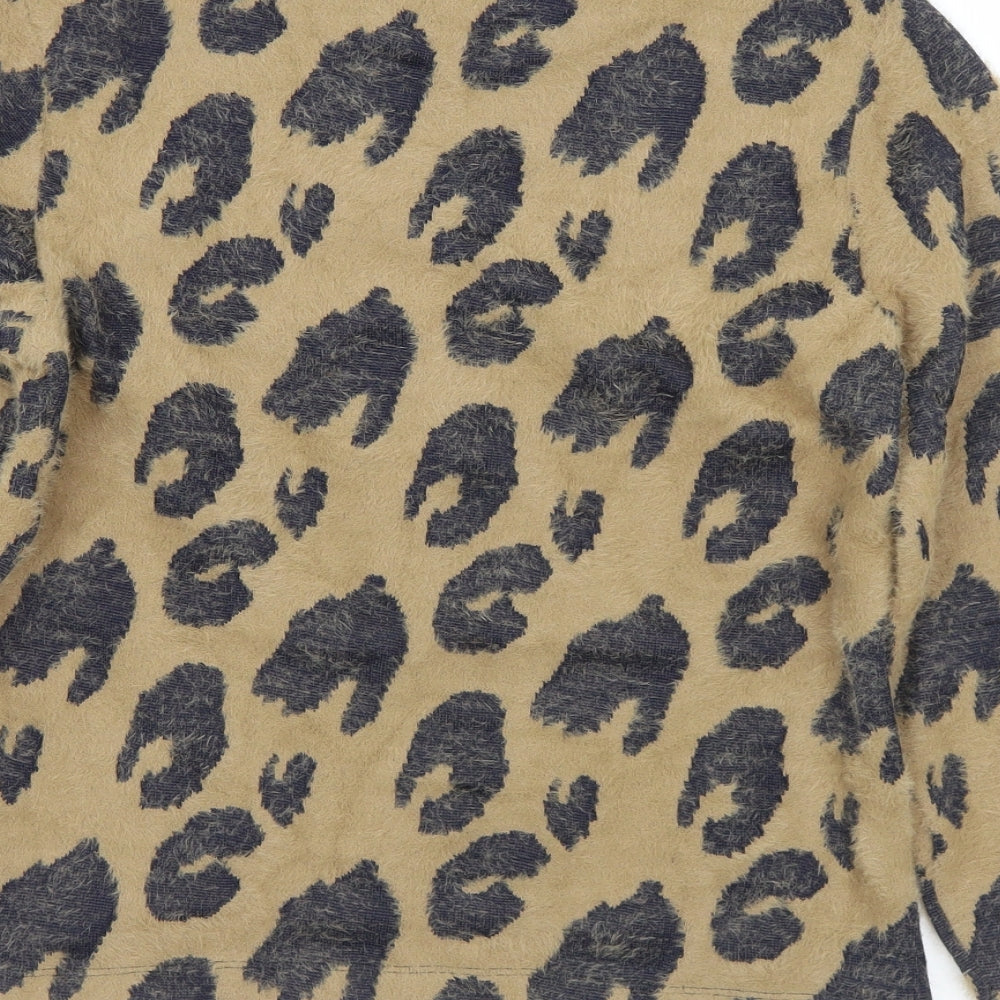 Marks and Spencer Womens Brown Crew Neck Animal Print Acrylic Pullover Jumper Size 8