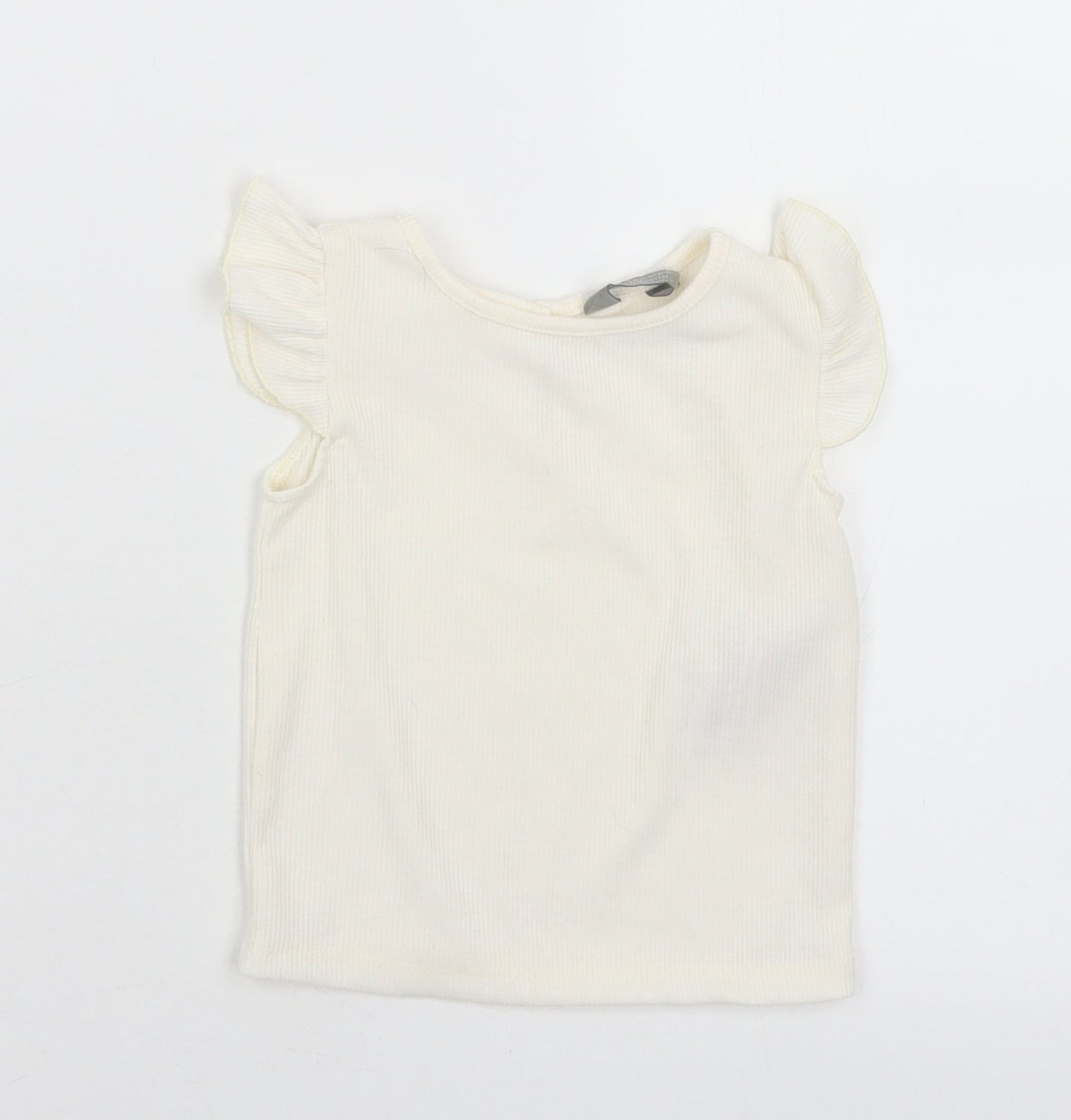 Primark Girls White  Polyester Basic T-Shirt Size 6-9 Months Round Neck