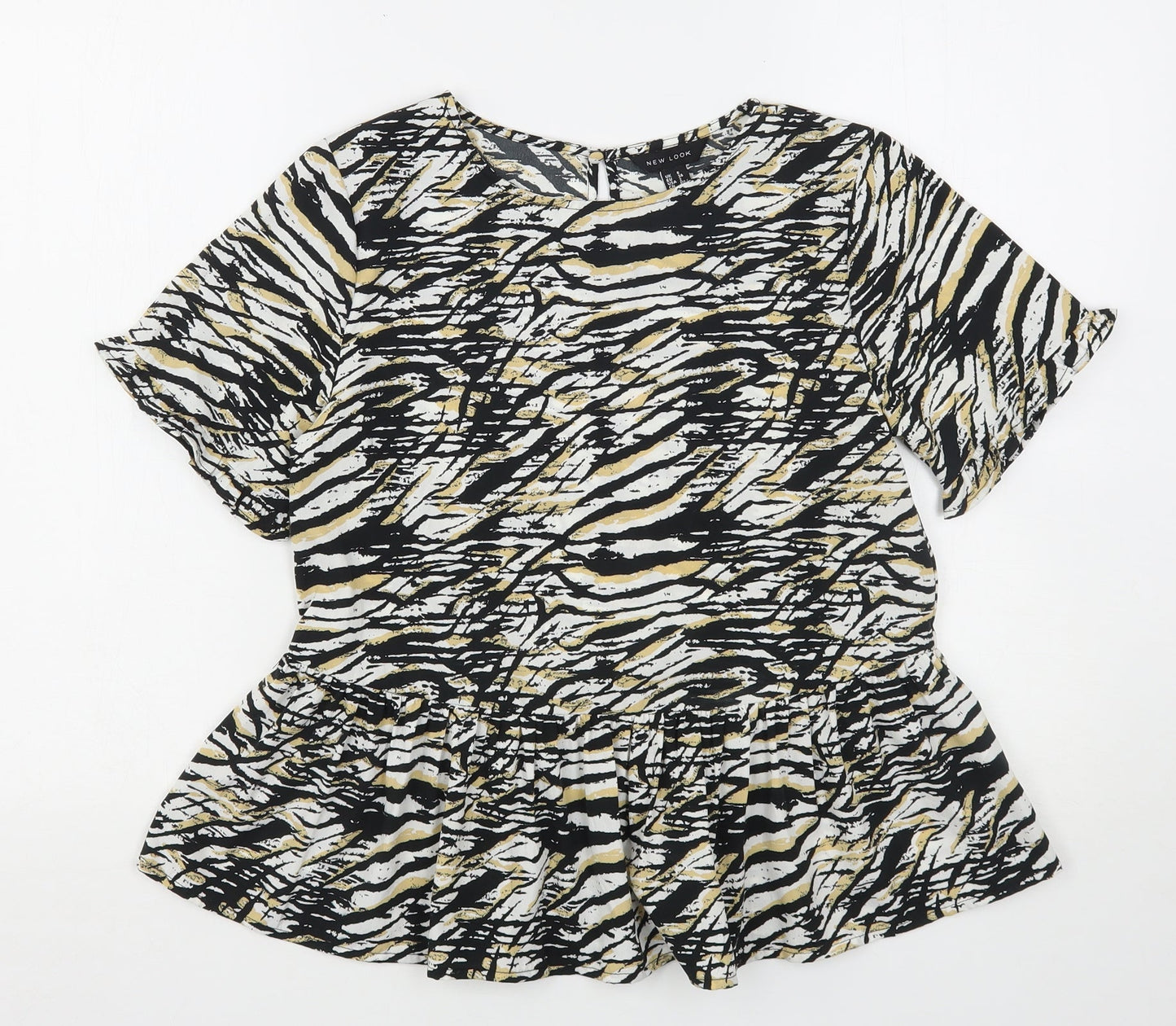 New Look Womens Multicoloured Animal Print Polyester Basic Blouse Size 6 Round Neck