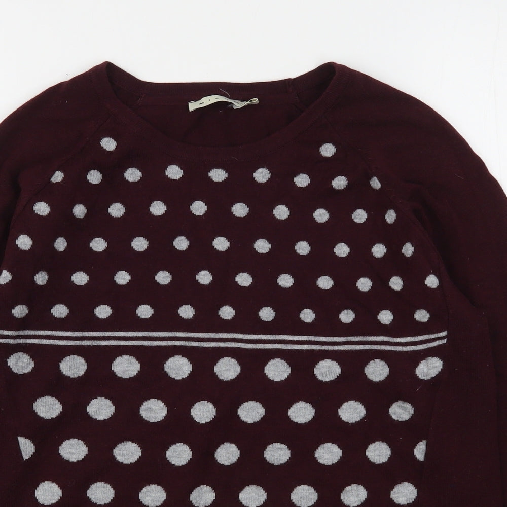 Micha Womens Purple Round Neck Polka Dot Acrylic Pullover Jumper Size S