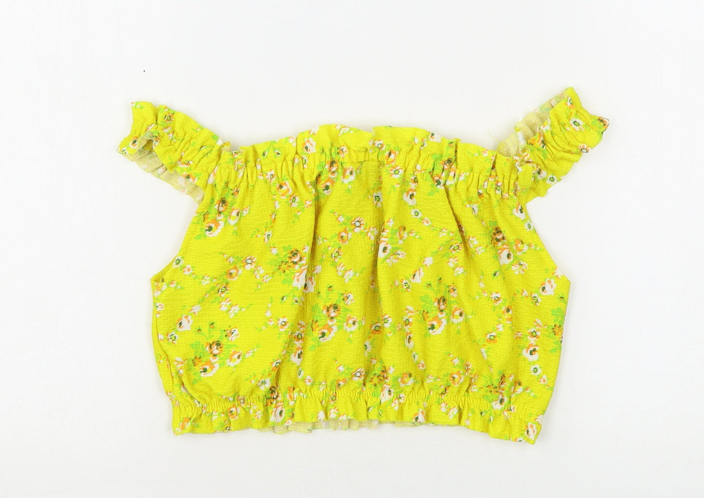 Topshop Womens Yellow Floral Polyester Cropped Tank Size 10 Off the Shoulder