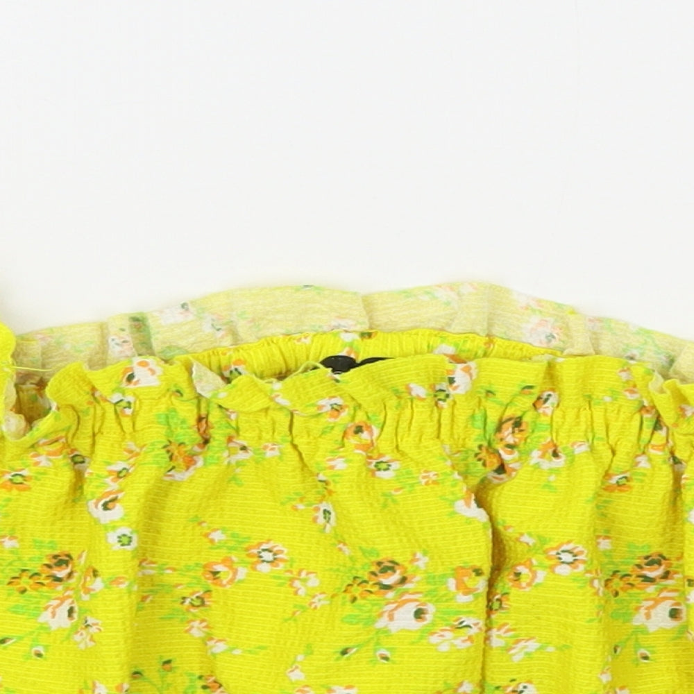 Topshop Womens Yellow Floral Polyester Cropped Tank Size 10 Off the Shoulder