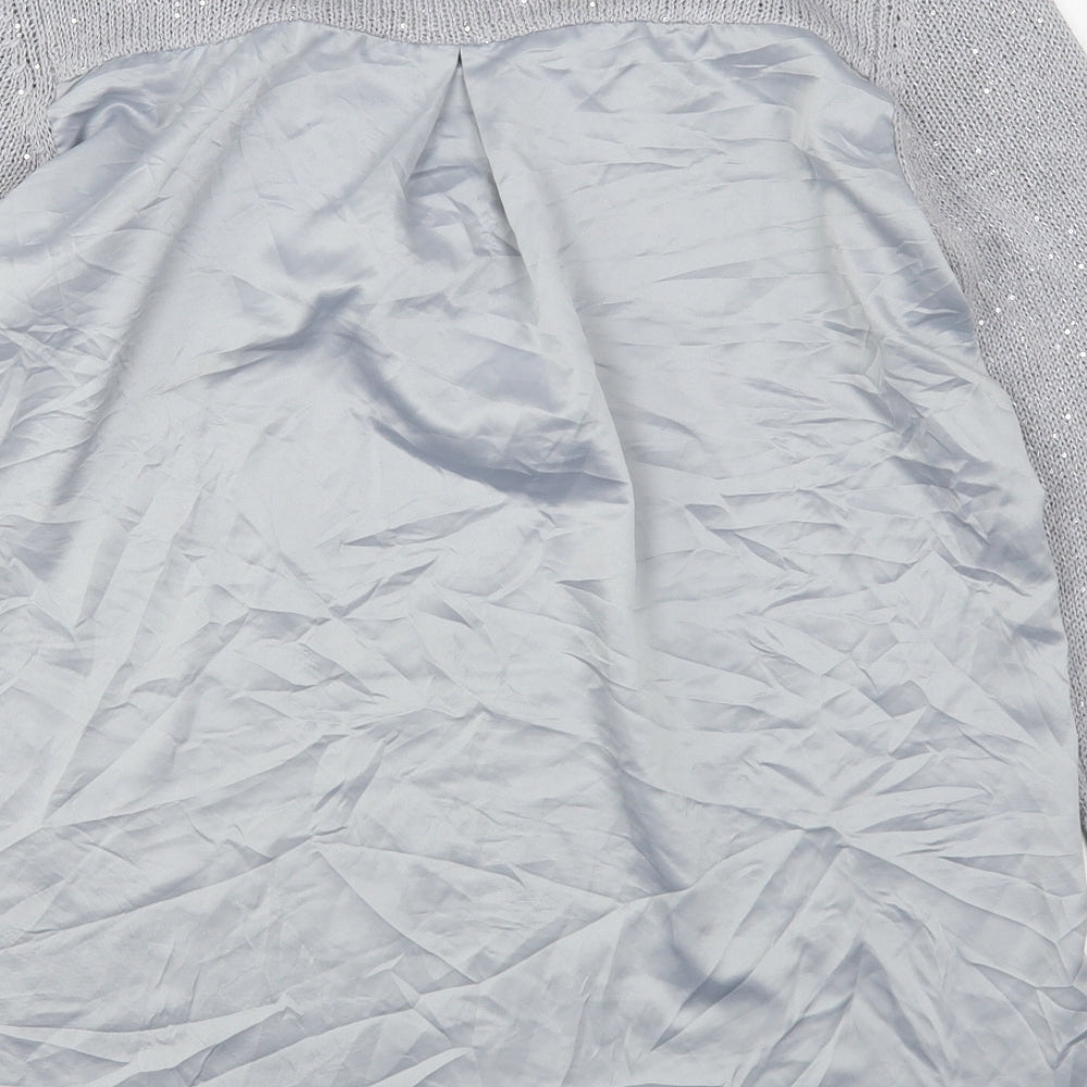 Oasis Womens Grey V-Neck  Polyester Pullover Jumper Size L
