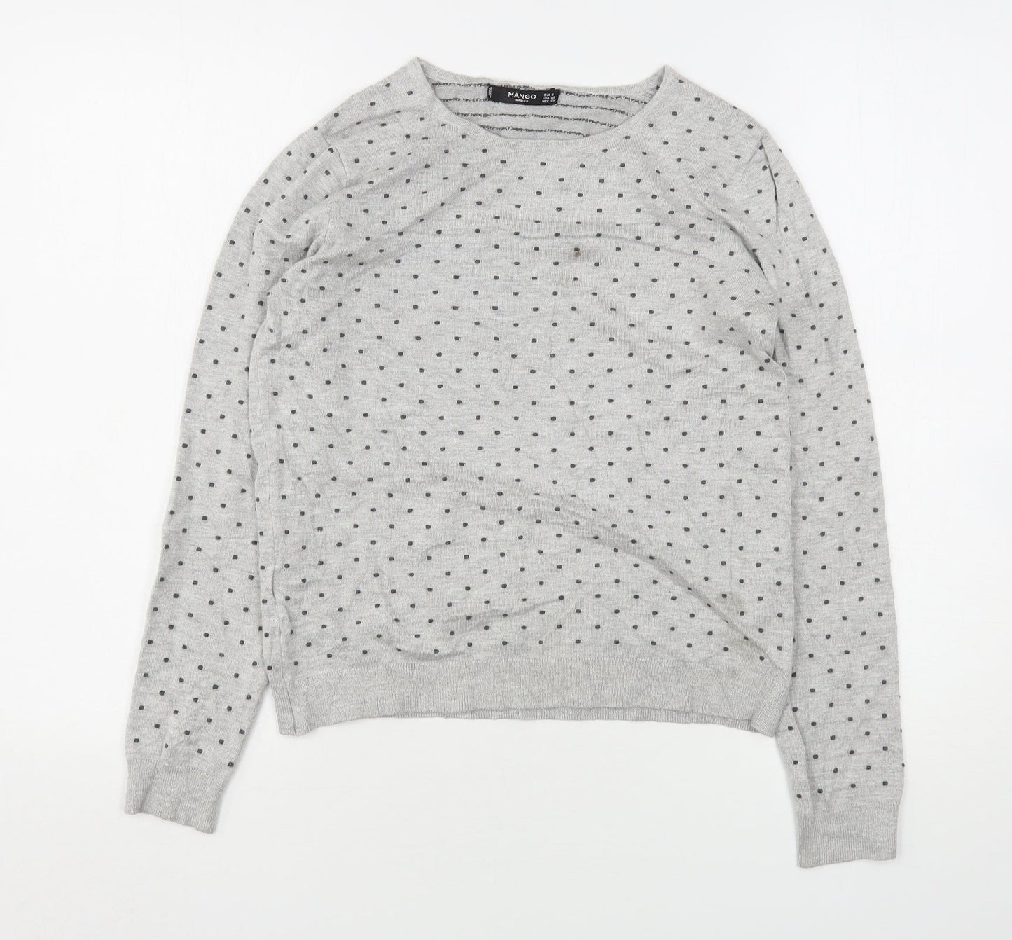 Mango Womens Grey Round Neck Polka Dot Polyester Pullover Jumper Size S