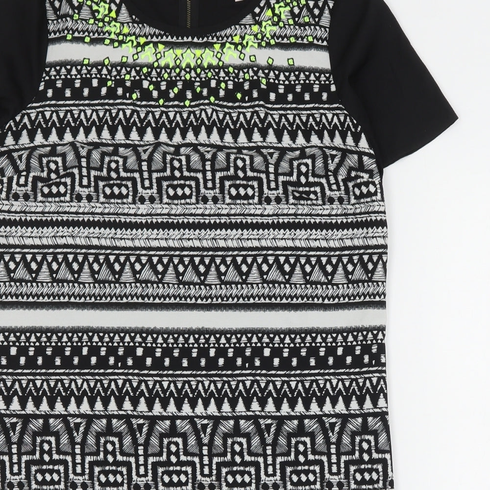 Butterfly Womens Black Geometric Polyester Mini  Size 14  Round Neck Zip