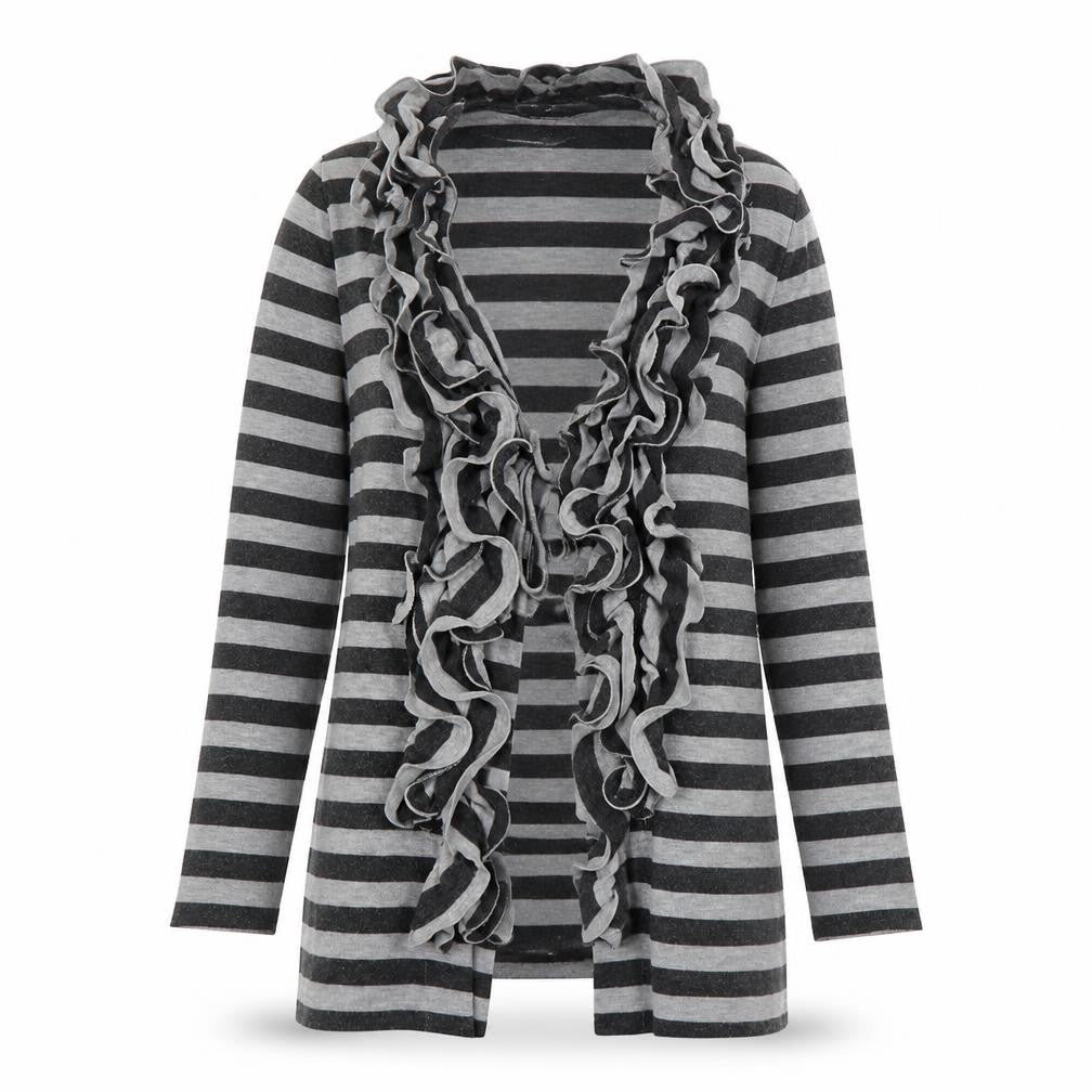 Per Una Womens Grey V-Neck Striped Polyester Cardigan Jumper Size 12