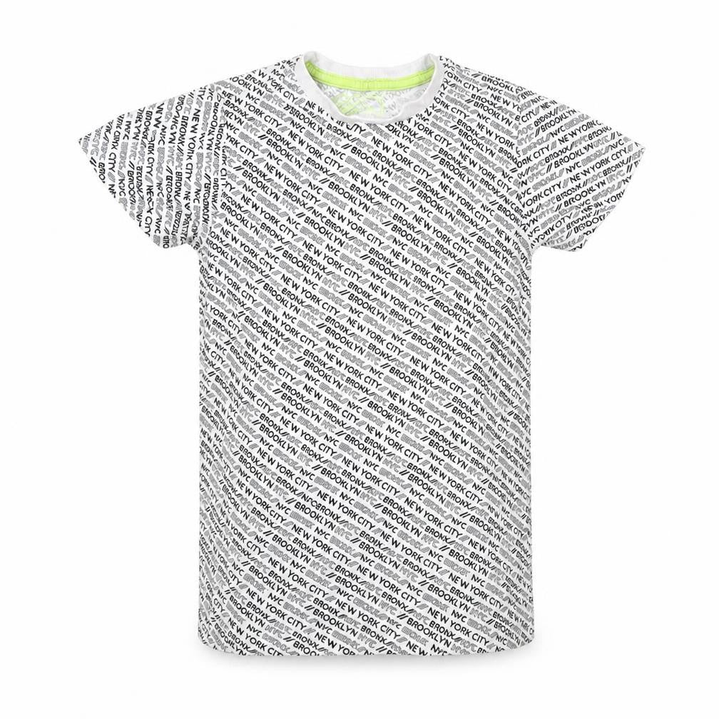 Matalan Boys White Geometric Cotton Basic T-Shirt Size 8 Years Round Neck  - New York City