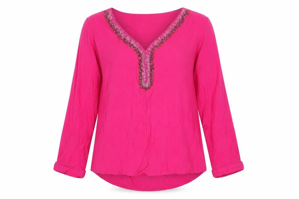 Fee Red Womens Pink  Nylon Basic T-Shirt Size S V-Neck